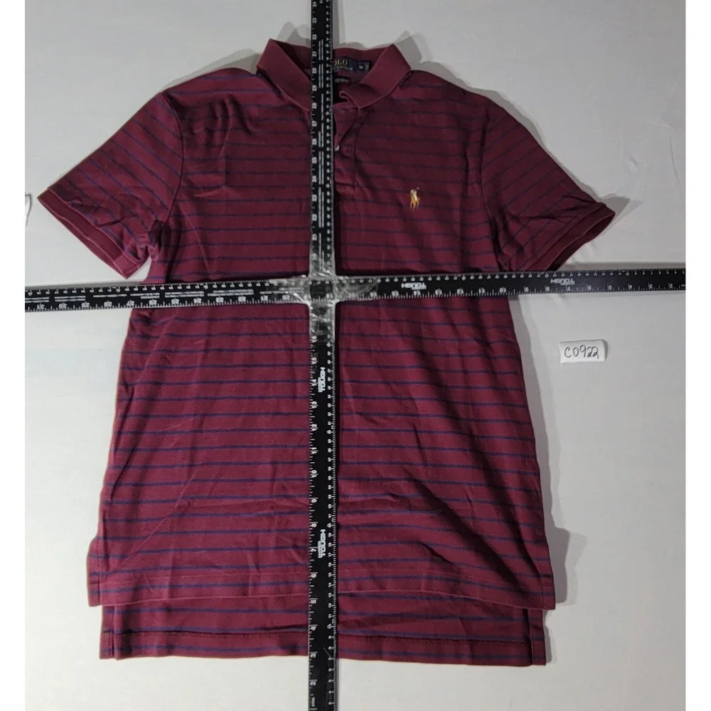 Polo Ralph Lauren Mens Medium Burgundy Navy Striped Pima Soft Touch Polo Shirt